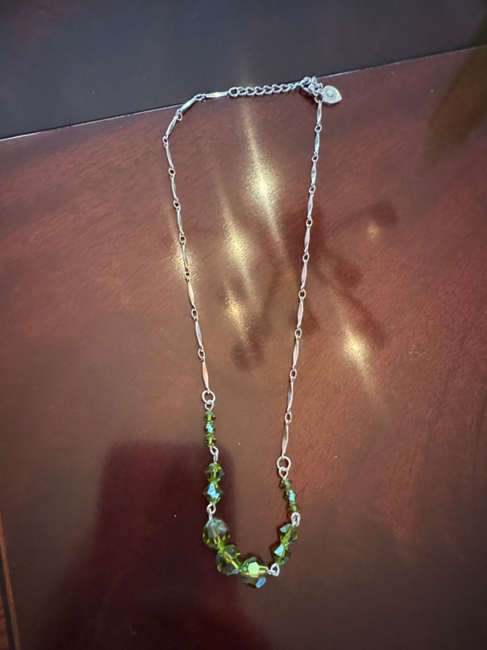 Silver Necklace with Green Crystal Beads - Women's Jewelry